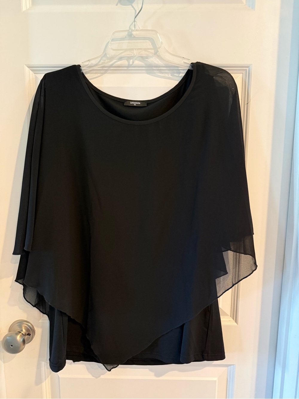 Lotusmile Black Layered Chiffon Overlay Blouse